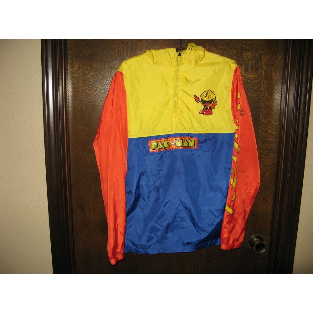 Vintage Multi Color 1/4 Zip Lightweight Pac-Man Hoodie Windbreaker Jacket Size S